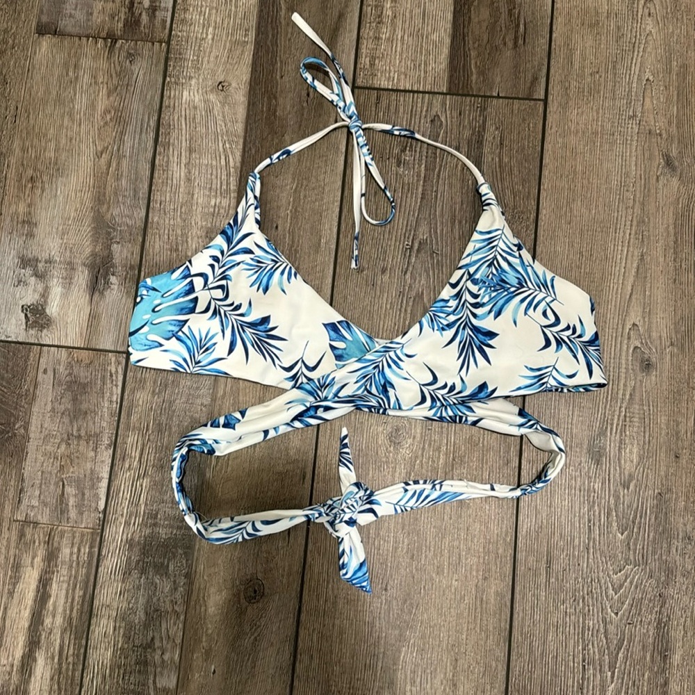 Blue and white bikini top